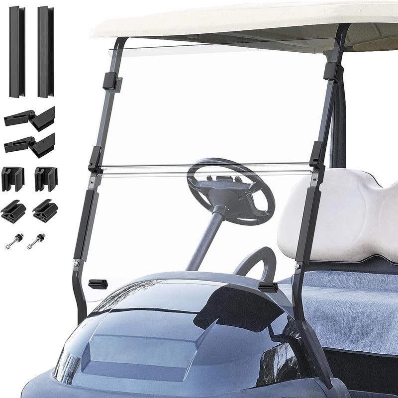 Panglong Precedent Golf Cart Windshield Clear & Tinted, with All Windshield Clips, Foldable Precedent Windshield Fit 2004-Up Club Car Precedent, Tempo, Onward, 37.59" W X 33.97" H - Image 1